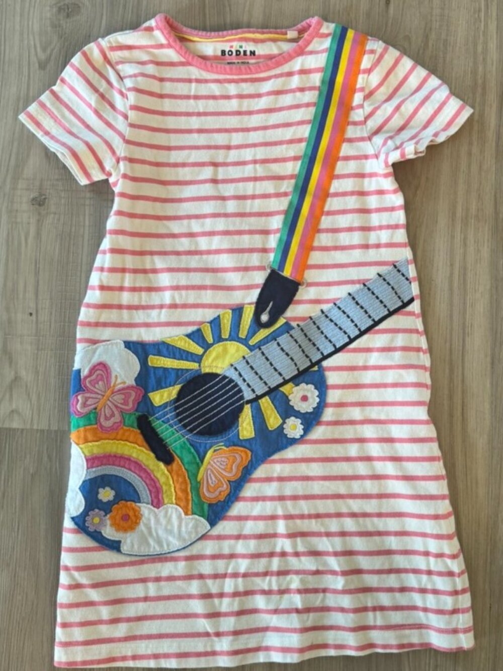 Mini BODEN girls Guitar dress striped size 6 7 6x